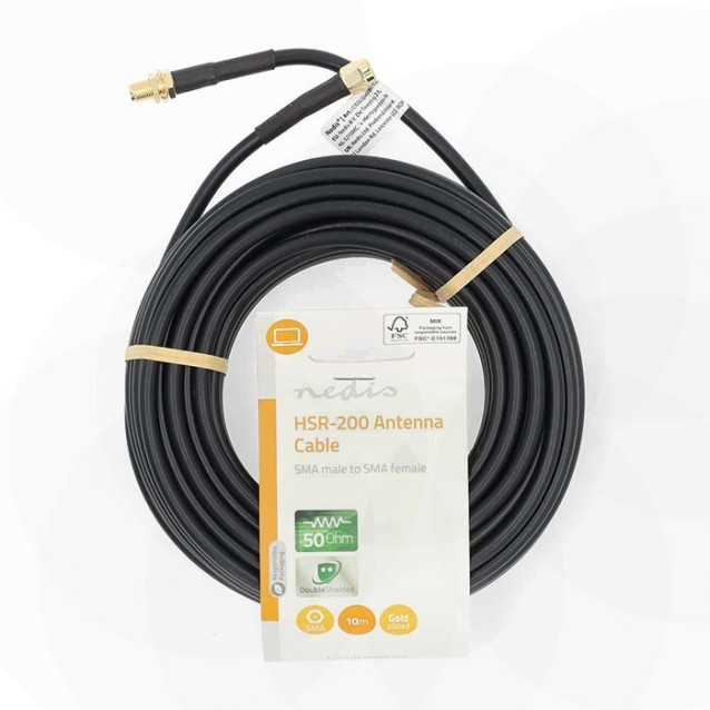 NEDIS CSGL02400BK100 Kαλώδιο SMA αρσ. - SMA θηλ. με επίχρυσα βύσματα, 10.00m