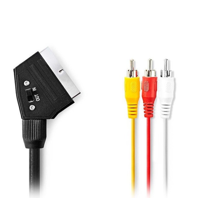 NEDIS CVGL31130BK20 Καλώδιο SCART αρσ. - 3x RCA αρσ. με διακόπτη (in/out), 2.00m.