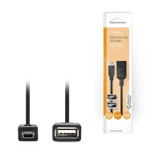 NEDIS CCGB60315BK02 Καλώδιο OTG, USB High-Speed USB Α θηλ. - Mini USB 5-pin αρσ. 0.20m