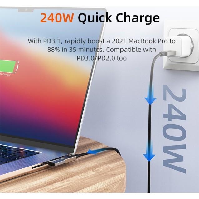 CABLETIME αντάπτορας USB-C CT-OTG41-AG, γωνιακός, USB4, 240W, 40Gbps, 8K, γκρι