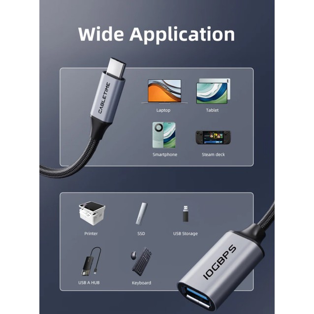 CABLETIME αντάπτορας USB-C σε USB CT-CMAF10-AGL, 10Gbps, γκρι