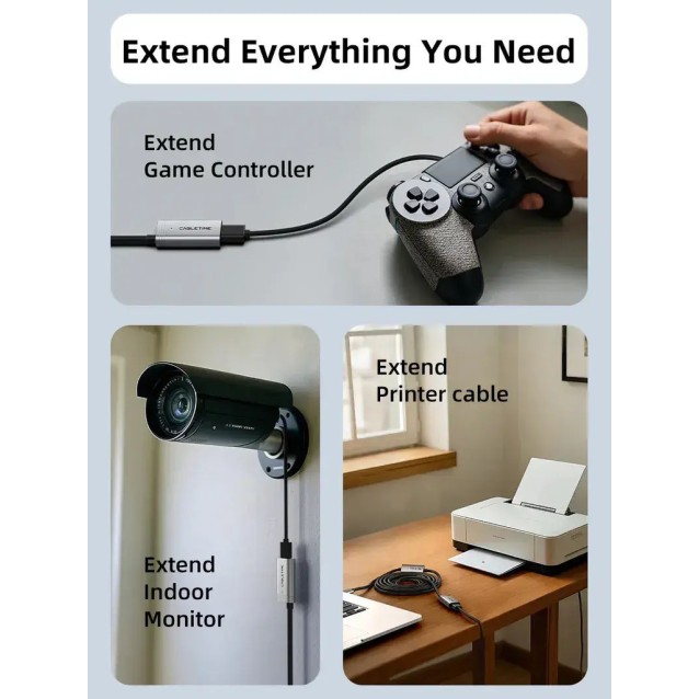 CABLETIME καλώδιο προέκτασης USB CT-AMAFA3, active, 5Gbps, 5m, μαύρο