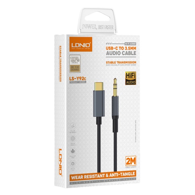 LDNIO καλώδιο USB-C σε 3.5mm LS-Y92c, 2m, μαύρο