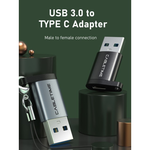 CABLETIME αντάπτορας USB 3.0 σε USB Type-C AMCF, 2.1A, 0.1m, γκρι