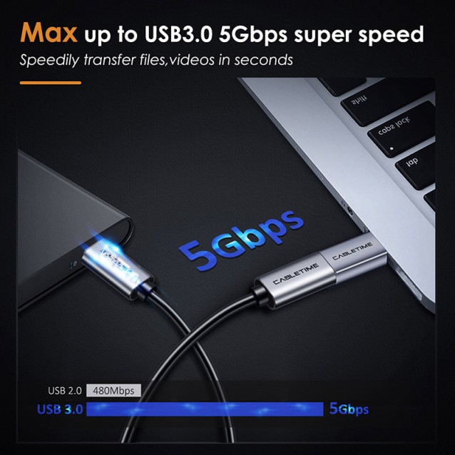 CABLETIME αντάπτορας USB Type-C σε USB 3.0 C160, γκρι