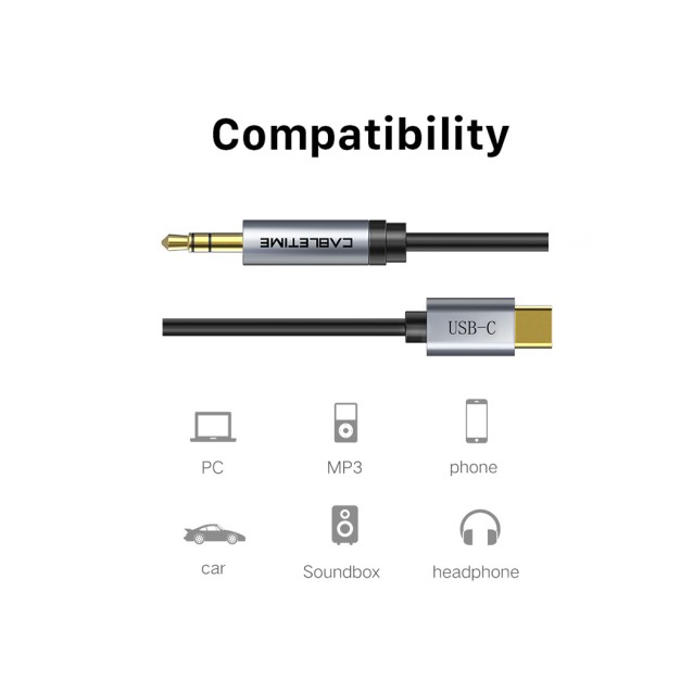 CABLETIME καλώδιο AUX USB Type-C σε 3.5mm C160, 1m, μαύρο