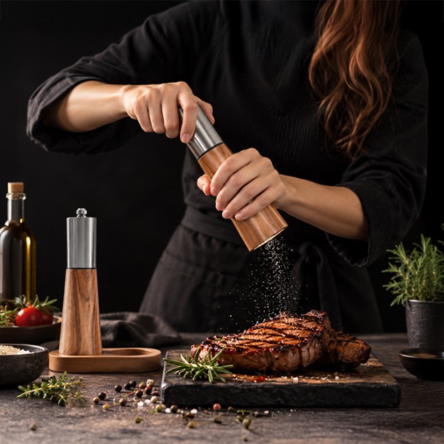 LiFE SPICY Acacia Series Σετ 2 Χειροκίνητοι τρίφτες Αλάτι & Πιπέρι σε ξύλινη βάση