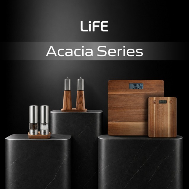 LiFE SPICY Acacia Series Σετ 2 Χειροκίνητοι τρίφτες Αλάτι & Πιπέρι σε ξύλινη βάση