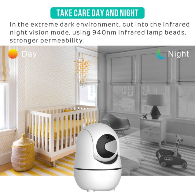 POWERTECH ενδοεπικοινωνία μωρού PT-1188 με κάμερα & οθόνη 5", 720p, PTZ