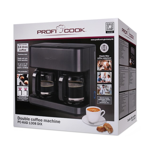 PROFI COOK PC-KAD 1308 Διπλή καφετιέρα φίλτρου, 2000W.