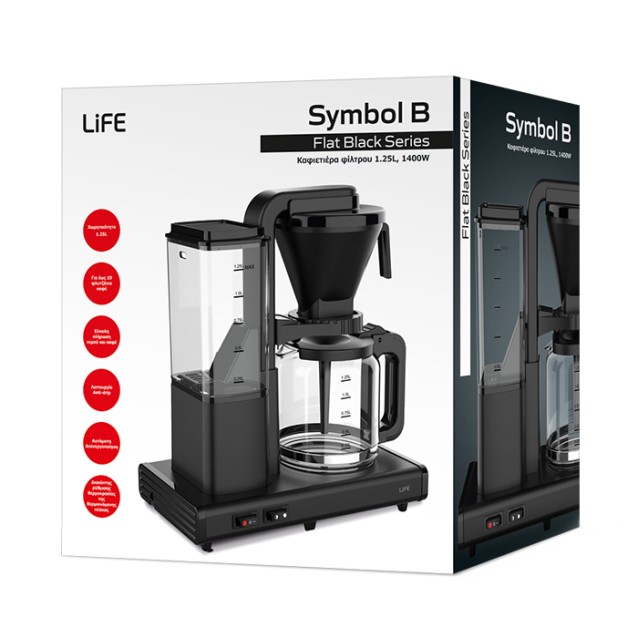LIFE SYMBOL B Flat Black Series Καφετιέρα φίλτρου 1.25L, 1400W