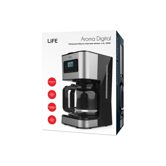 LIFE Aroma Digital Προγραμματιζόμενη καφετιέρα φίλτρου 1.5L, 950W