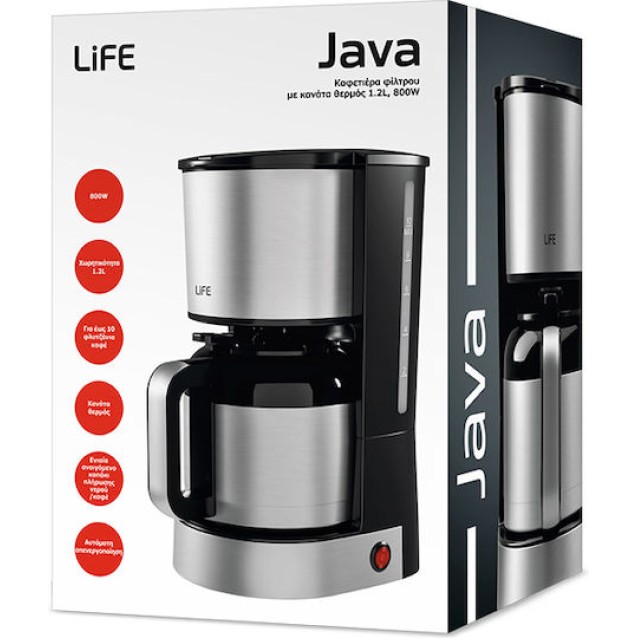 LiFE JAVA Καφετιέρα φίλτρου με κανάτα θερμός 1.2L, 800W