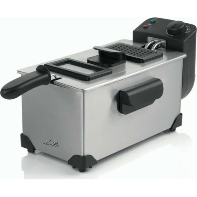 Life DFR-100 Ανοξείδωτη Φριτέζα 3L με Μεταλλικά Φίλτρα κ Αποσπώμενο Κάδο