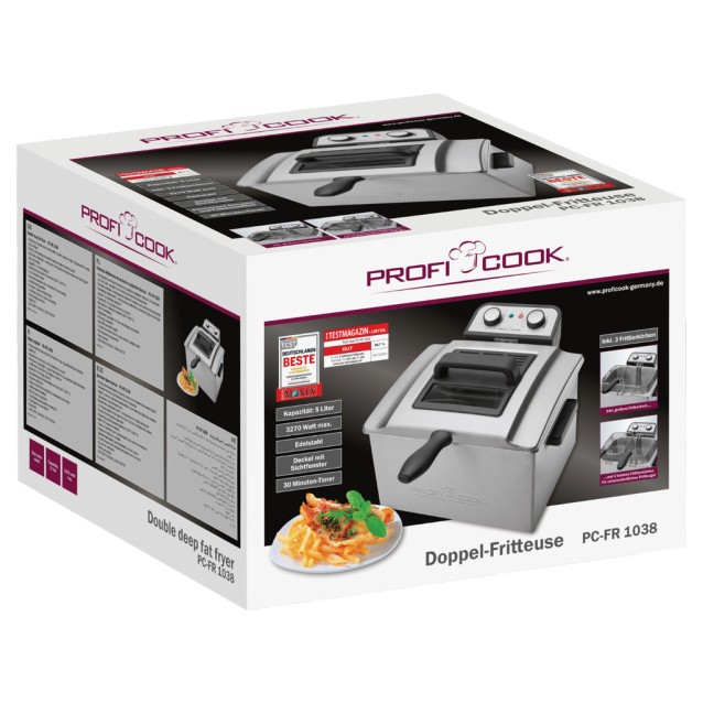 PROFI COOK PC-FR 1038 Ανοξείδωτη διπλή φριτέζα 5L, 3000W