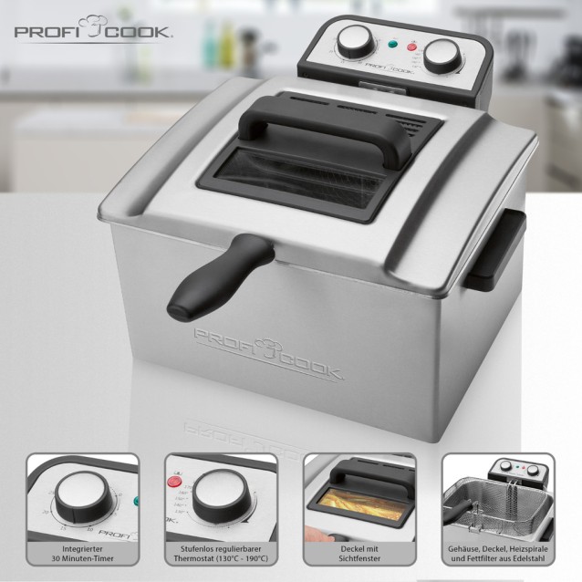 PROFI COOK PC-FR 1038 Ανοξείδωτη διπλή φριτέζα 5L, 3000W