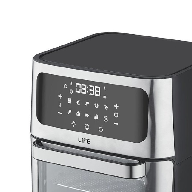 LIFE FRIED GOLD Φριτέζα αέρος 12L, με ψηφιακή οθόνη LED, γυάλινη πόρτα και φωτιζόμενο κάδο, 1800W