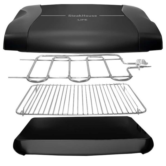 LIFE Steakhouse Επιτραπέζια ηλεκτρική ψησταριά με άνω αντίσταση και καπάκι, 1100W