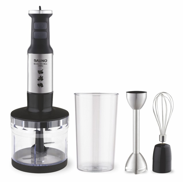 BRUNO ραβδομπλέντερ BRN-0250, 1700W Σετ 3 σε 1, ρυθμιζόμενη ταχύτητα, 4 λεπίδες, inox-μαύρο