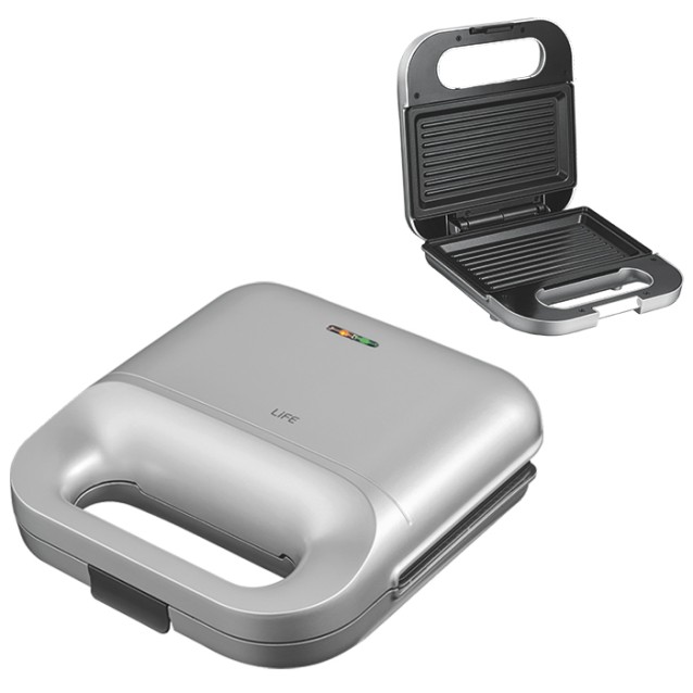 LiFE DELI Silver Matt Series Τοστιέρα με αντικολλητικές grill πλάκες, 750W