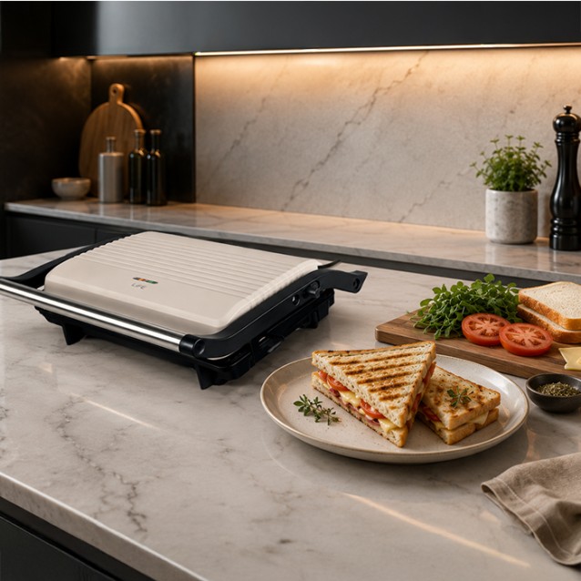 LiFE HERO Warm Grey Series Τοστιέρα με grill πλάκες κεραμικής επίστρωσης, 1000W