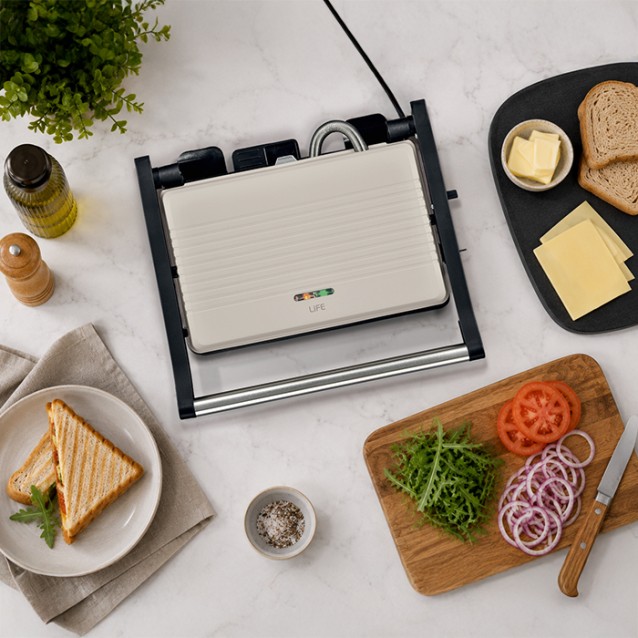 LiFE HERO Warm Grey Series Τοστιέρα με grill πλάκες κεραμικής επίστρωσης, 1000W
