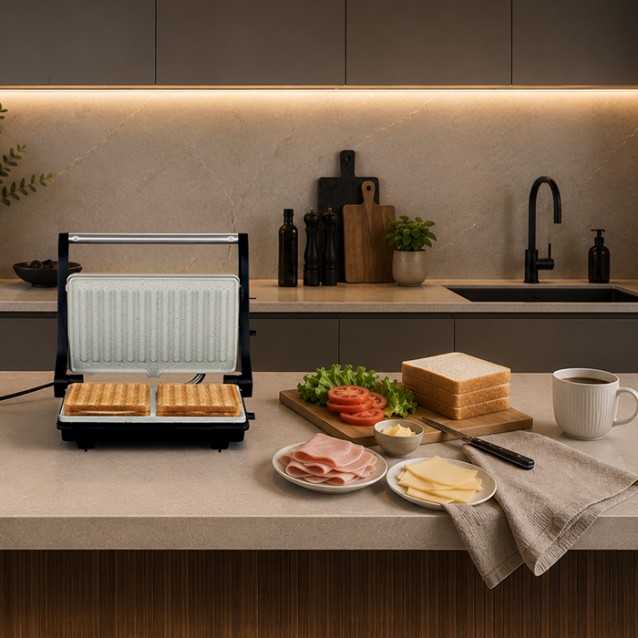 LiFE HERO Warm Grey Series Τοστιέρα με grill πλάκες κεραμικής επίστρωσης, 1000W