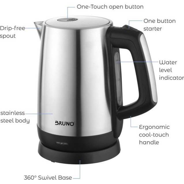 BRUNO Ηλεκτρικός βραστήρας BRN-0030, 2200W, 1.7lt, βάση 360°
