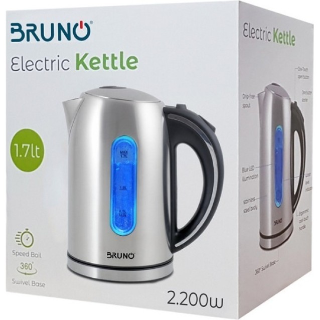 BRUNO Ηλεκτρικός βραστήρας BRN-0028, 2200W, 1.7lt, βάση 360°, LED
