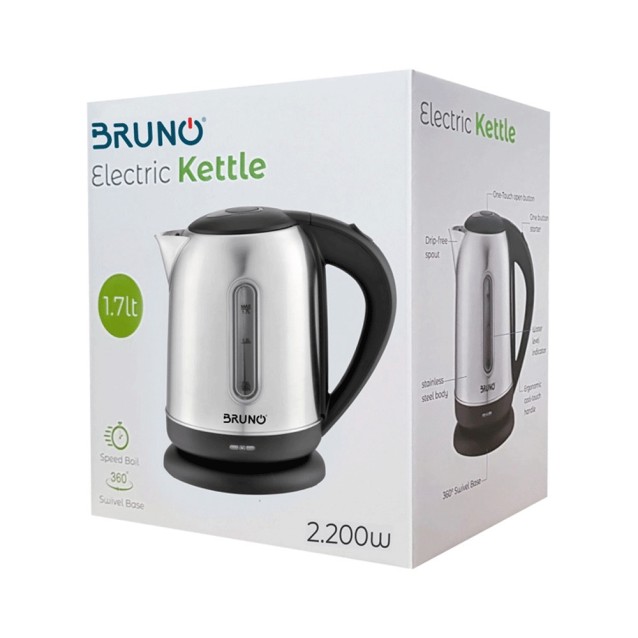 BRUNO Ηλεκτρικός βραστήρας BRN-0029, 2200W, 1.7lt, βάση 360°
