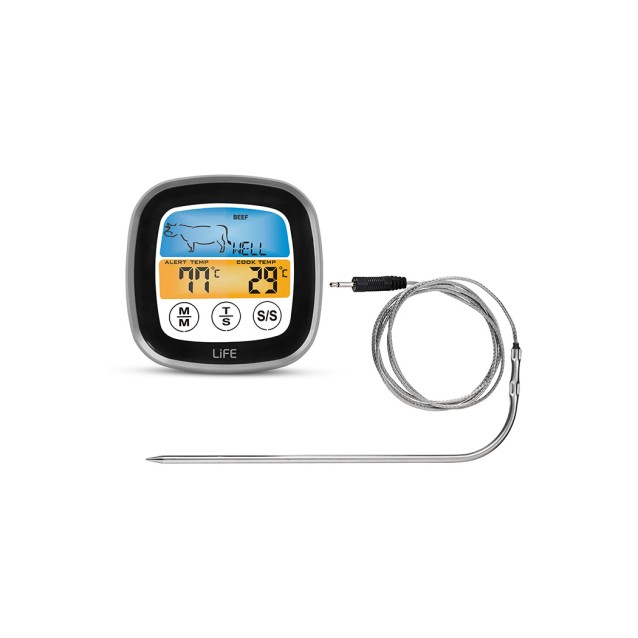 2 σε 1 ψηφιακό θερμόμετρο κρέατος & χρονόμετρο κουζίνας με έγχρωμη οθόνη αφής.