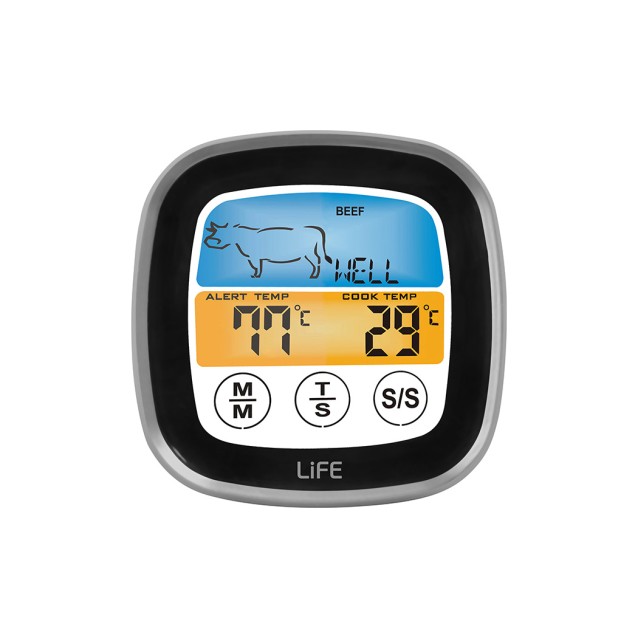 2 σε 1 ψηφιακό θερμόμετρο κρέατος & χρονόμετρο κουζίνας με έγχρωμη οθόνη αφής.