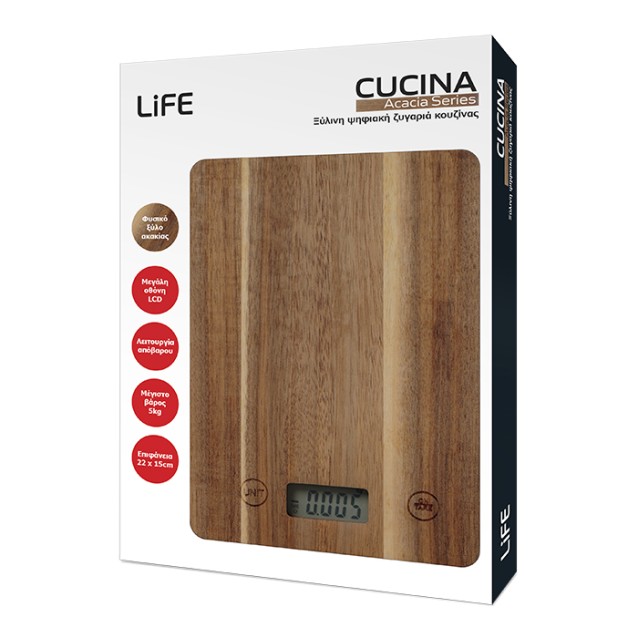 LiFE CUCINA Acacia Series Ξύλινη ψηφιακή ζυγαριά κουζίνας