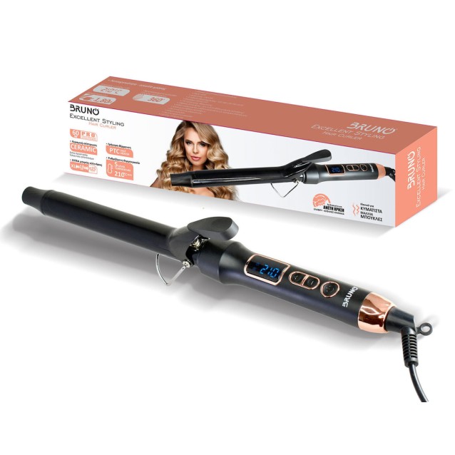 BRUNO BRN-0218 Ψαλίδι μαλλιών για μπούκλες με κεραμικό κύλινδρο 25mm, 60W, ψηφιακή ένδειξη, black-copper