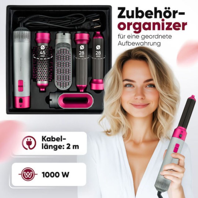 PROFI-CARE PC-HAS 3132 GREY-PINK Συσκευή φορμαρίσματος μαλλιών με θερμό αέρα, σε γκρι/ροζ χρώμα.