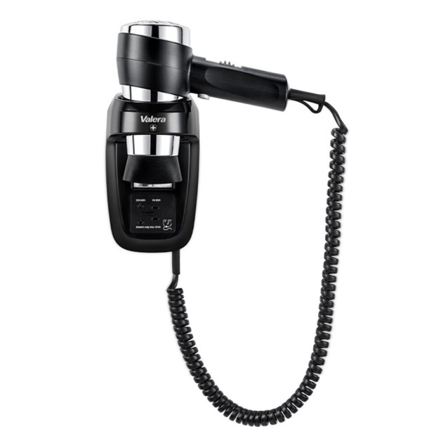 VALERA ACTION SUPER PLUS 1600 BLACK / CHROME Σεσουάρ μαλλιών ξενοδοχειακού τύπου με επιτοίχια βάση, 1600W σε μαύρο χρώμα.