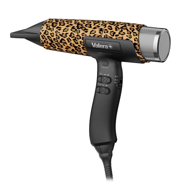 VALERA ICON GLAM LEOPARD Επαγγελματικό σεσουάρ μαλλιών με υψηλής ταχύτητας brushless EXENTIAL-100K μοτέρ 2000W και SuperFlex καλώδιο 3 μέτρων, με σύστημα Rotocord για περιστροφή 360°