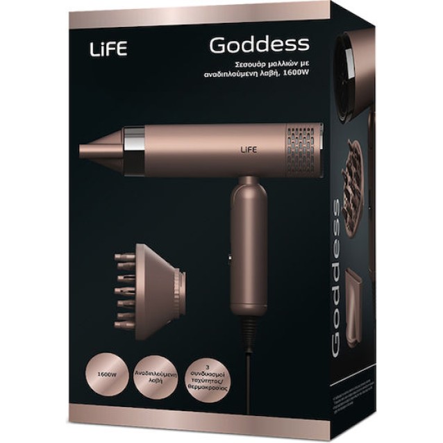 LIFE GODDESS Σεσουάρ μαλλιών με αναδιπλούμενη λαβή, 1600W