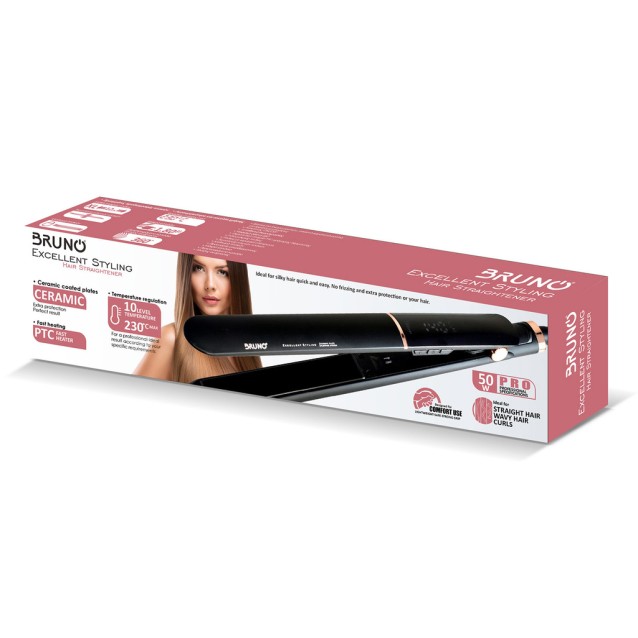 BRUNO BRN-0219 Ισιωτική πρέσα μαλλιών με κεραμικές πλάκες, 50W, ψηφιακή ένδειξη, black-copper