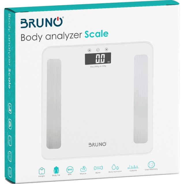 BRUNO ψηφιακή ζυγαριά με λιπομετρητή BRN-0057, έως 180kg, λευκή