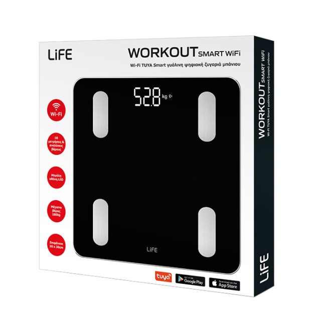 LIFE WORKOUT SMART WIFI Wi-Fi TUYA Smart γυάλινη ψηφιακή ζυγαριά μπάνιου