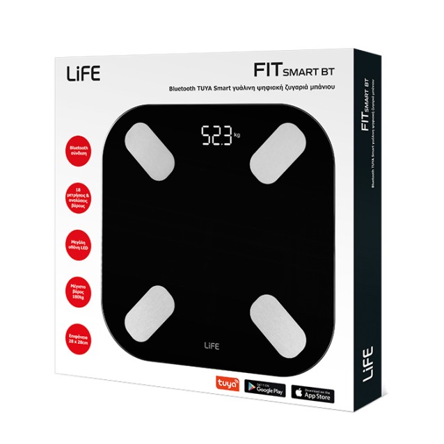 LIFE FIT SMART BT Bluetooth TUYA Smart γυάλινη ψηφιακή ζυγαριά μπάνιου