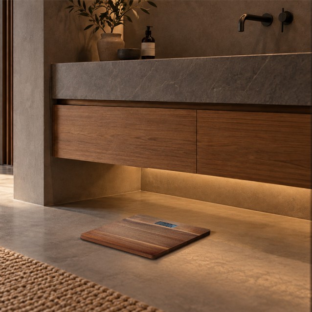 LiFE HARMONY Acacia Series Ξύλινη ψηφιακή ζυγαριά μπάνιου με ένδειξη θερμοκρασίας χώρου