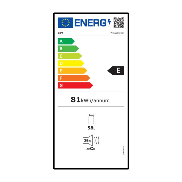 LIFE PRESIDENTIAL Ψυγείο Mini Bar με πρόσοψη επενδυμένη με μαύρο γυαλί, 58L