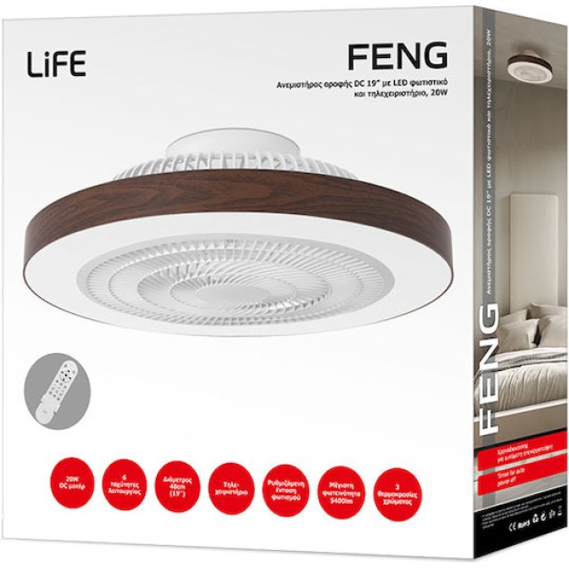 LIFE FENG Ανεμιστήρας οροφής DC 19” με LED φωτιστικό και τηλεχειριστήριο, 20W