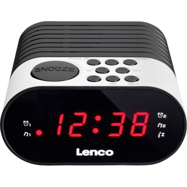 LENCO CR-07 WHITE Επιτραπέζιο ψηφιακό ρολόι-ξυπνητήρι με ραδιόφωνο, οθόνη LED και λειτουργία snooze.
