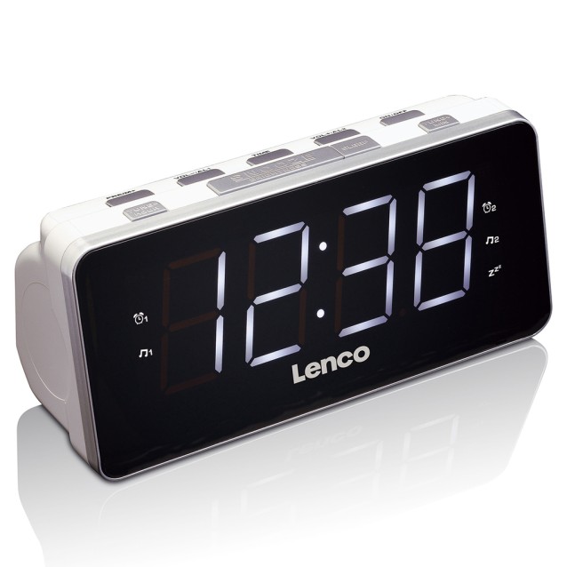 LENCO CR-18 WHITE PLL Επιτραπέζιο ψηφιακό ρολόι - ξυπνητήρι με ραδιόφωνο, οθόνη LED 1.8'' και λειτουργία snooze.