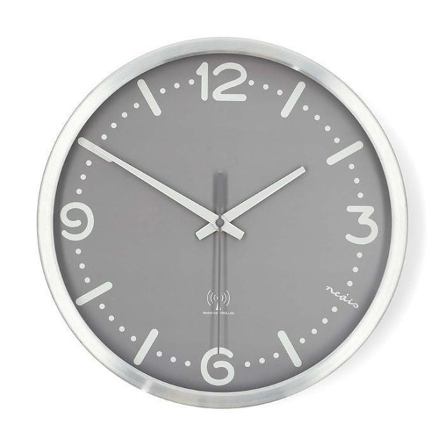 NEDIS CLWA7226SS Ρολόι τοίχου, αθόρυβο, με ραδιοελεγχόμενη ακρίβεια, σε γκρι χρώμα.