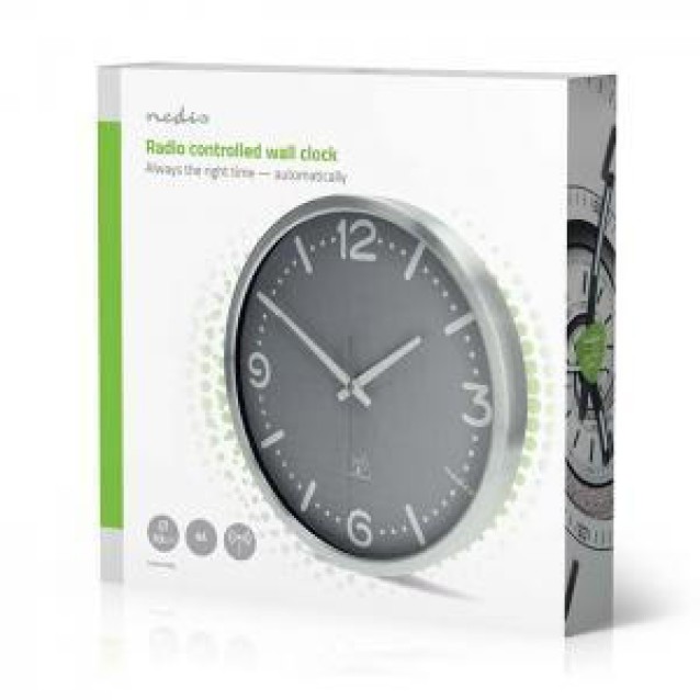 NEDIS CLWA7226SS Ρολόι τοίχου, αθόρυβο, με ραδιοελεγχόμενη ακρίβεια, σε γκρι χρώμα.