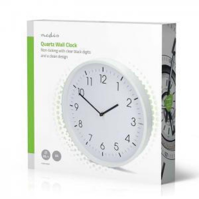 NEDIS CLWA1226WT Ρολόι τοίχου, αθόρυβο, σε λευκό χρώμα.